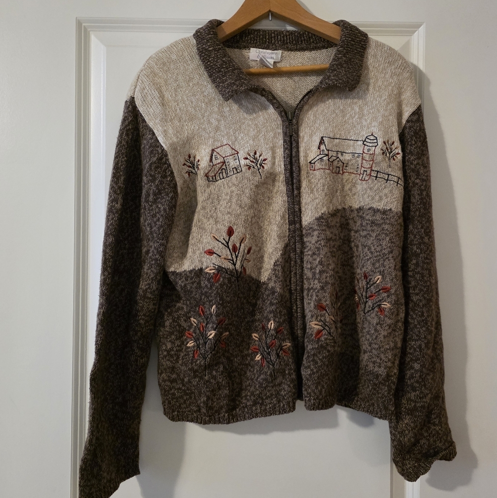 Vintage 90s Knit Zip Sweater Cottage Core Western Chic Wmns L Christopher Banks - Picture 2 of 7